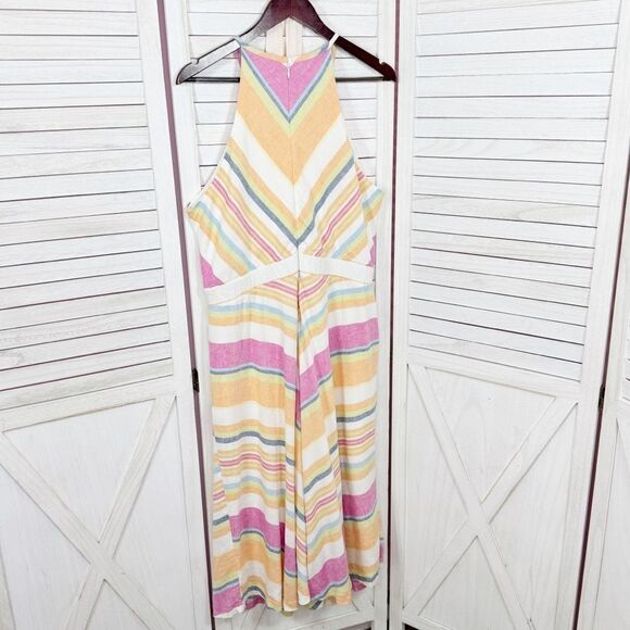 New York & Company Linen Blend Striped Halter Midi Dress Sundress Pink Multi XL - Picture 9 of 14